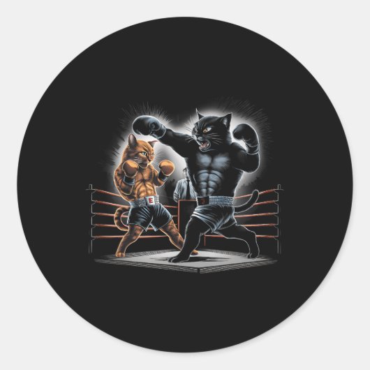 Boxing Cats Kitty Boxing Lovers Graphic Design  ラウンドシール (正面)