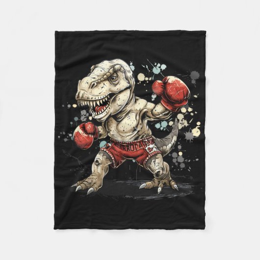 Boxing Dinosaur Boxer T-rex Kickboxing Dino Boxing フリースブランケット (正面)