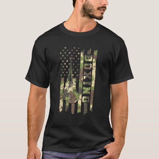 Boxing Fighter Martial Arts Camouflage America Fla Tシャツ (正面)