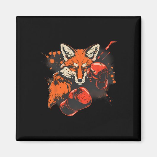 Boxing Fox With Boxing Gloves Kickboxing Funny Box マグネット (正面)