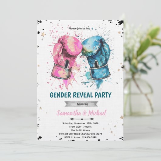 Boxing gender reveal party invitation 招待状 (スタンド正面)