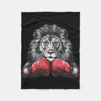 Boxing Lion Portrait Motif Wildlife Kickboxing Lov フリースブランケット