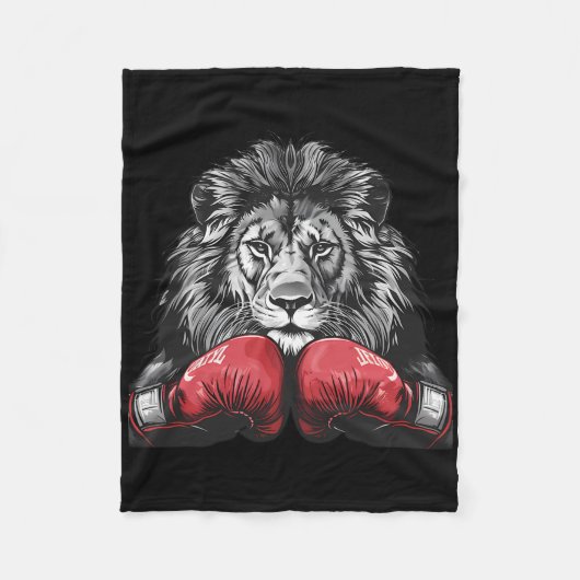 Boxing Lion Portrait Motif Wildlife Kickboxing Lov フリースブランケット (正面)