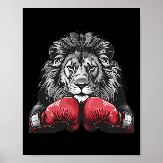 Boxing Lion Portrait Motif Wildlife Kickboxing Lov ポスター (正面)