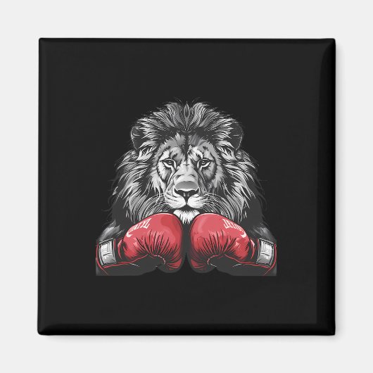 Boxing Lion Portrait Motif Wildlife Kickboxing Lov マグネット (正面)