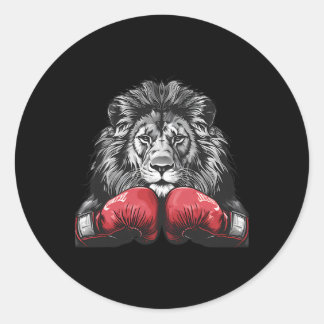 Boxing Lion Portrait Motif Wildlife Kickboxing Lov ラウンドシール