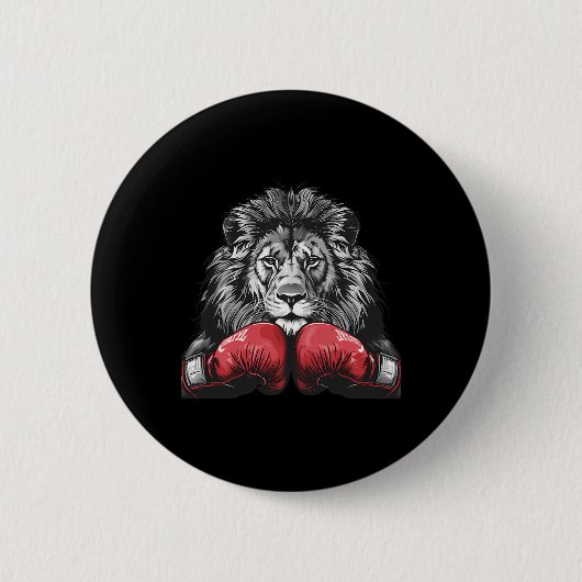 Boxing Lion Portrait Motif Wildlife Kickboxing Lov 缶バッジ (正面)