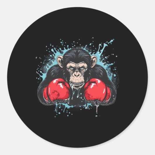 Boxing Monkey Lover Boxing Gloves Kickboxing Funny ラウンドシール (正面)