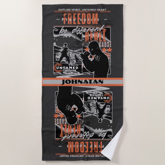 Boxing Motivation Rebel Fighter Gym Training ビーチタオル (正面)