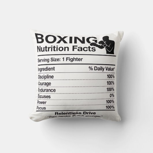 Boxing Nutrition Facts Throw Pillow Gift for Boxer クッション (正面)