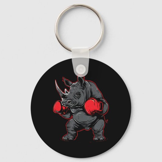 Boxing Rhino With Boxing Gloves Kickboxing Funny B キーホルダー (正面)