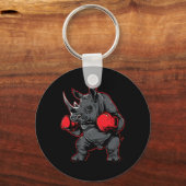 Boxing Rhino With Boxing Gloves Kickboxing Funny B キーホルダー (正面)