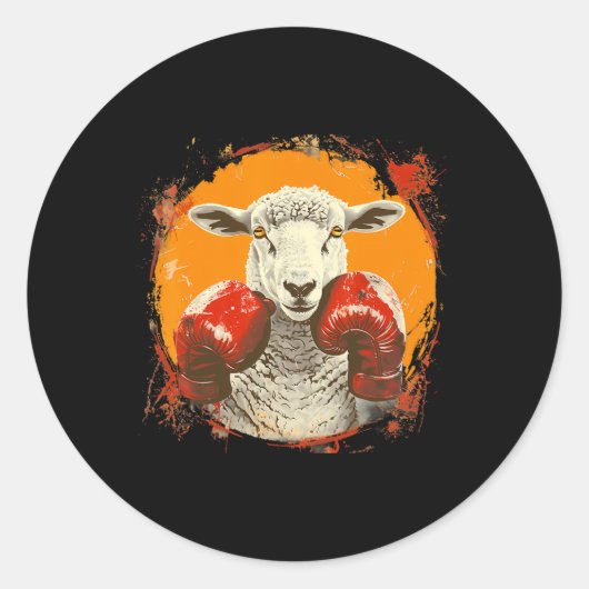 Boxing Sheep With Boxing Gloves Kickboxing Funny B ラウンドシール (正面)