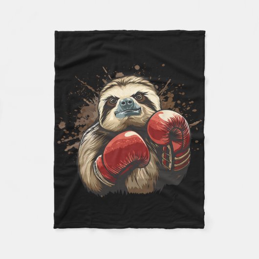 Boxing Sloth With Boxing Gloves Kickboxing Funny B フリースブランケット (正面)