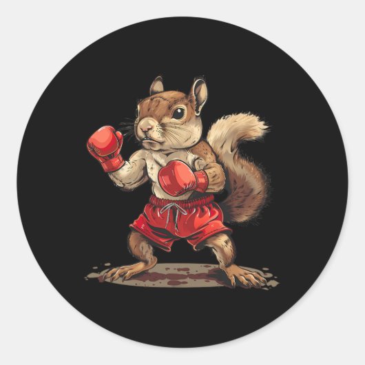 Boxing Squirrel With Boxing Gloves Kickboxing Funn ラウンドシール (正面)
