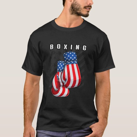 Boxing USA American Flag Boxing Gloves Tシャツ (正面)