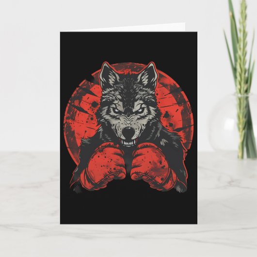 Boxing Wolf With Boxing Gloves Kickboxing Funny Bo カード (正面)