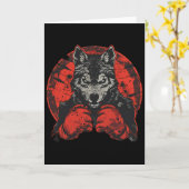 Boxing Wolf With Boxing Gloves Kickboxing Funny Bo カード (黄色い花)