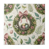 Boxwood Easter Wreath Pink Bow with Egg タイル (正面)