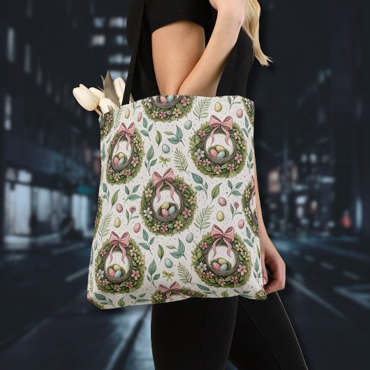 Boxwood Easter Wreath Pink Bow with Egg トートバッグ