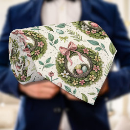 Boxwood Easter Wreath Pink Bow with Egg ネクタイ