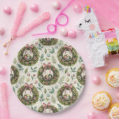 Boxwood Easter Wreath Pink Bow with Egg ペーパープレート (パーティー)