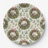 Boxwood Easter Wreath Pink Bow with Egg ペーパープレート (正面)