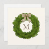Boxwood Wreath with a Rustic Bow, Custom Monogramm 招待状 (正面/裏面)
