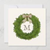 Boxwood Wreath with a Rustic Bow, Custom Monogramm 招待状 (正面)