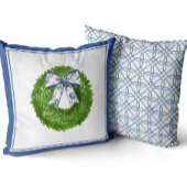 Boxwood Wreath with Blue Toile Bow  クッション