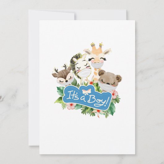 BOYのためのベビーシャワーでドライブ | Safariの友だち 招待状 (裏面)