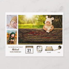 BOYベビー統計フォトコラージュモダン素朴 ポストカード