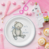 BOYヴィンテージブルー素朴テディベア ペーパープレート (パーティー)