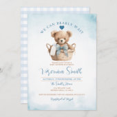 BOY我々は青いクマ赤ちゃんシャワーを待つことができる 招待状 (正面/裏面)