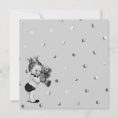 Boy王子のベビーシャワーの黒の銀のフェイクなグリッター 招待状 (裏面)