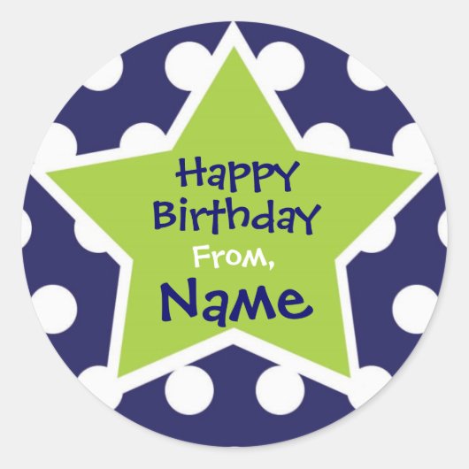 Boy クール Starカスタマイズ可能誕生日シール ラウンドシール (正面)