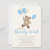 Boy テディベア We Can Bearly Wait ベビーシャワー 招待状 (正面)