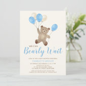 Boy テディベア We Can Bearly Wait ベビーシャワー 招待状 (スタンド正面)