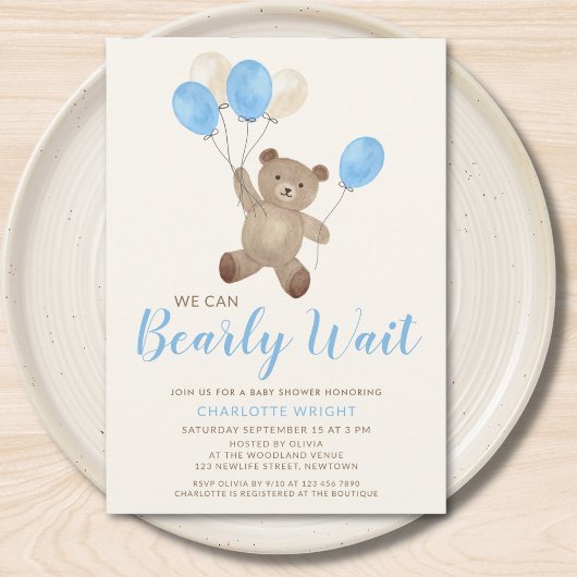 Boy テディベア We Can Bearly Wait ベビーシャワー 招待状