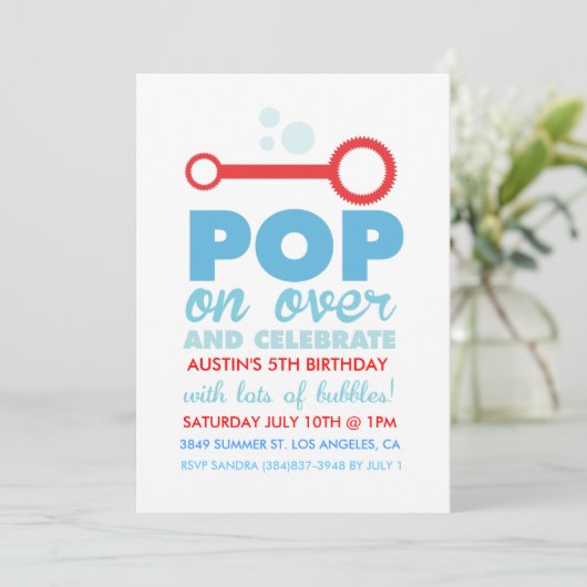 (Boy)バブルパーティーをテーマにした誕生日招待状 招待状 (スタンド正面)