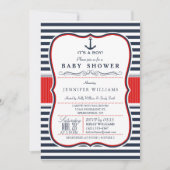 Boy 航海の Baby Shower招待状(Navy and Red) 招待状 (正面)