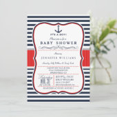 Boy 航海の Baby Shower招待状(Navy and Red) 招待状 (スタンド正面)