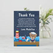 Boy 航海の Bear RedとNavy Baby Shower サンキューカード (スタンド正面)