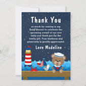 Boy 航海の Bear RedとNavy Baby Shower サンキューカード (正面)