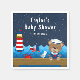 Boy 航海の Bear RedとNavy Baby Shower スタンダードカクテルナプキン