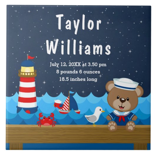 Boy 航海の Bear Red Navy誕生統計 タイル (正面)