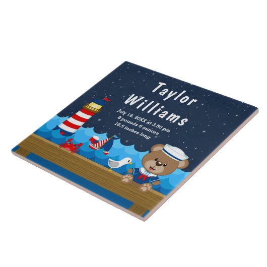 Boy 航海の Bear Red Navy誕生統計 タイル (側面)