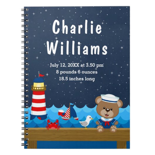 Boy 航海の Bear Red Navy誕生統計 ノートブック (正面)