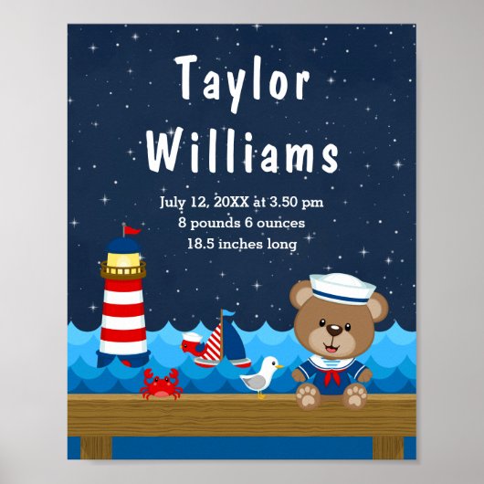 Boy 航海の Bear Red Navy誕生統計 ポスター (正面)