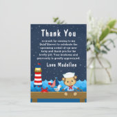 Boy 航海の Monkey Red and Navy Baby Shower サンキューカード (スタンド正面)